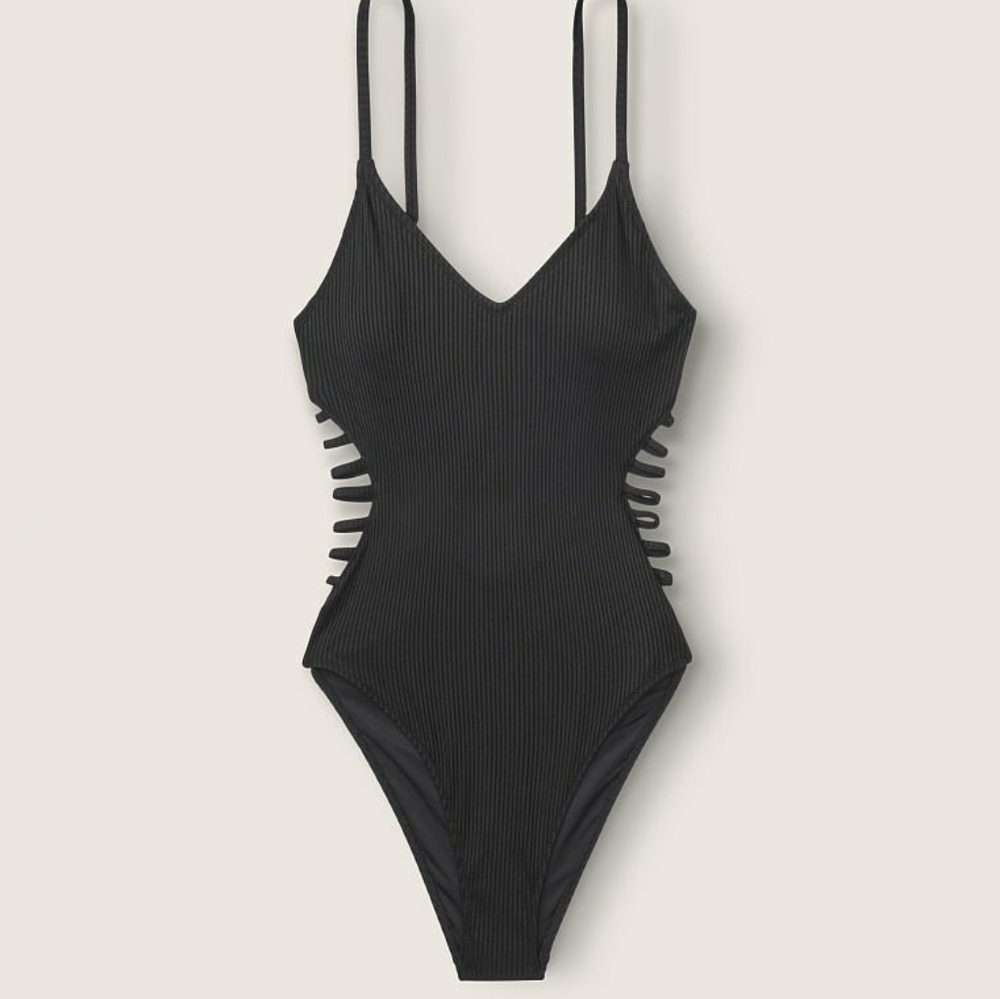 NEW PINK BY VS STRAPPY SIDE RIBBED ONE-PIECE